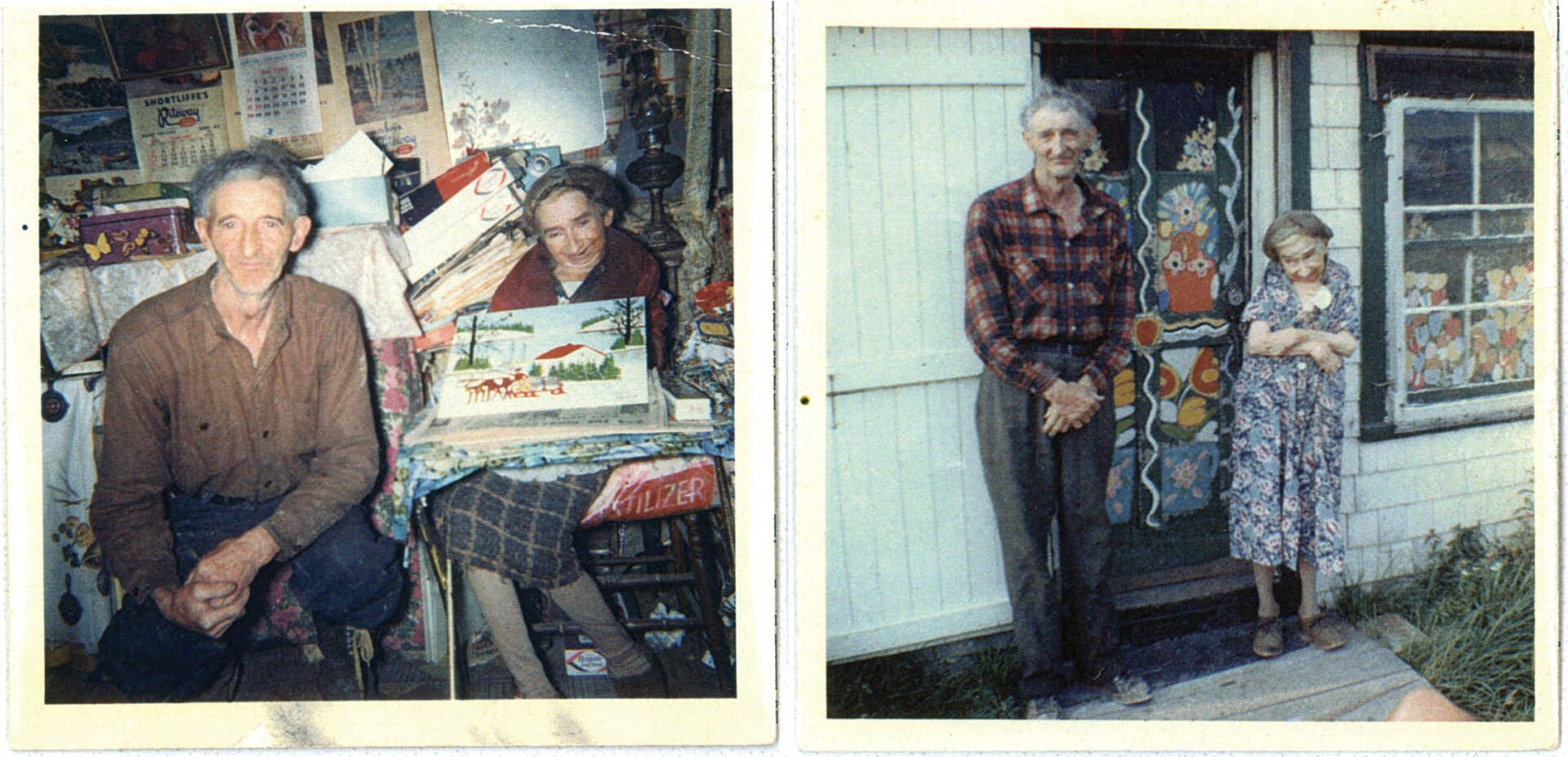 Two photos side by side of Maud Lewis and Everett Lewis.
