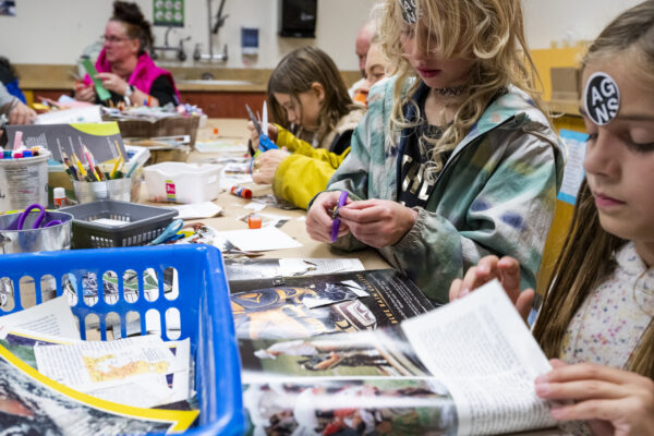 Kids doing an art collage activity