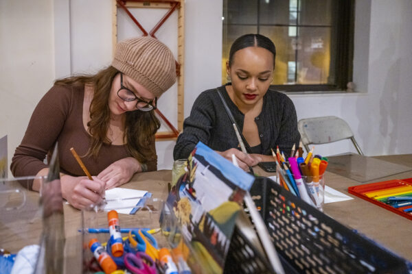 Adults doing art collage activity