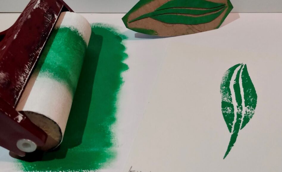 Make Day activity paint roller next to stamp of sage